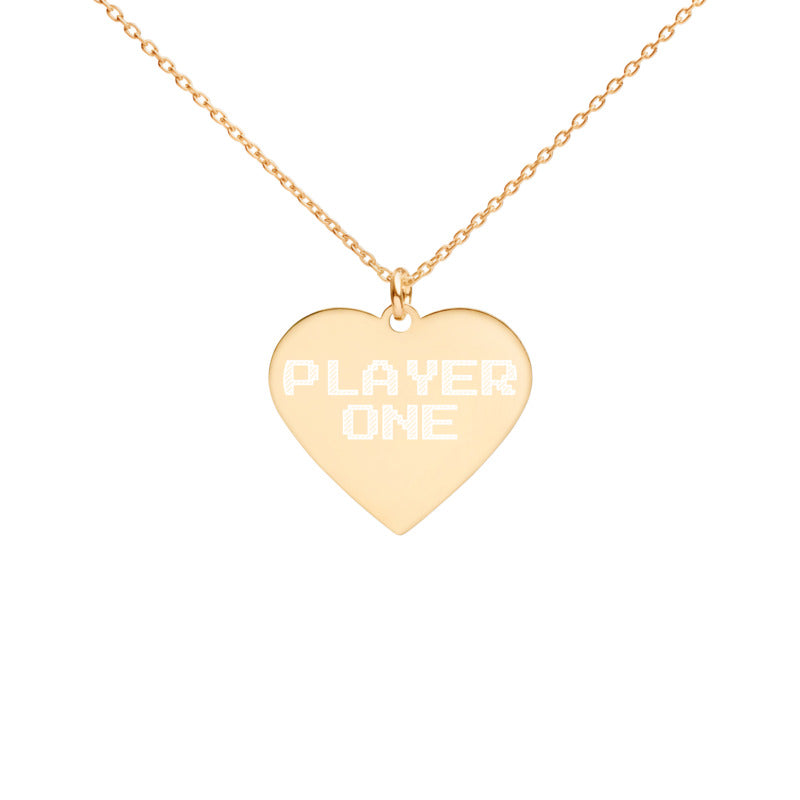 "Player One" Engraved Sterling Silver Heart Necklace