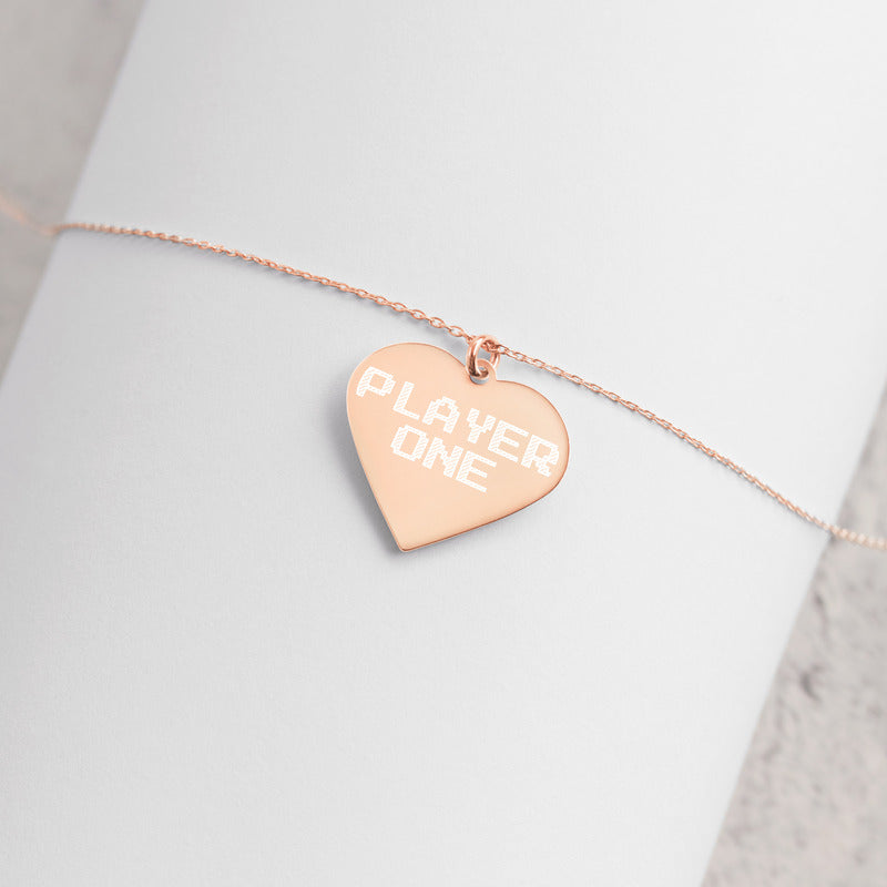 "Player Two" Engraved Sterling Silver Heart Necklace